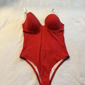 Shade & Shore 36D Underwire Swim Suit Red One Piece Adjustable Straps NEW